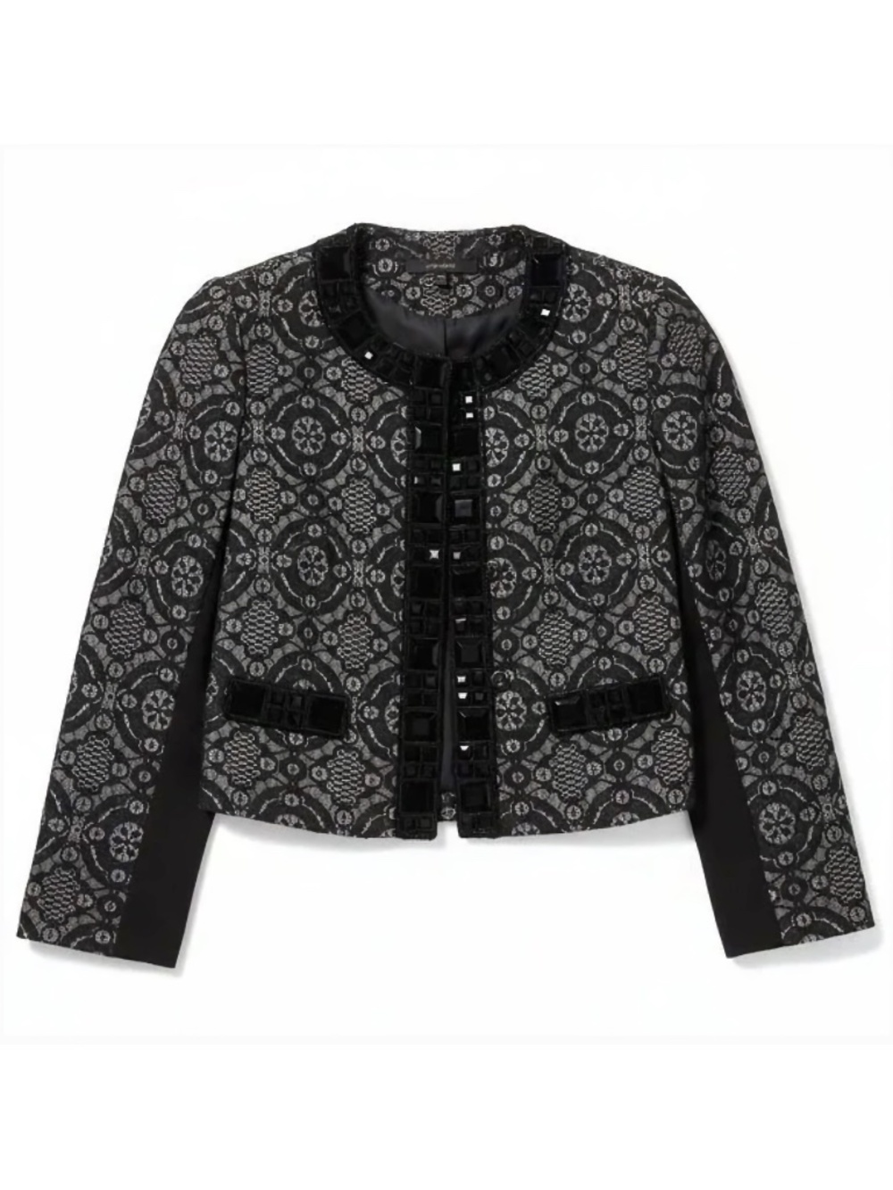Michael Simon Black Beaded Lace Bolero Jacket Cropped Evening Petite L
